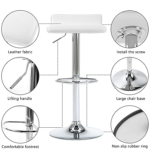 NOBPEINT Contemporary Chrome Air Lift Adjustable Swivel Barstool, Set of 4(White)