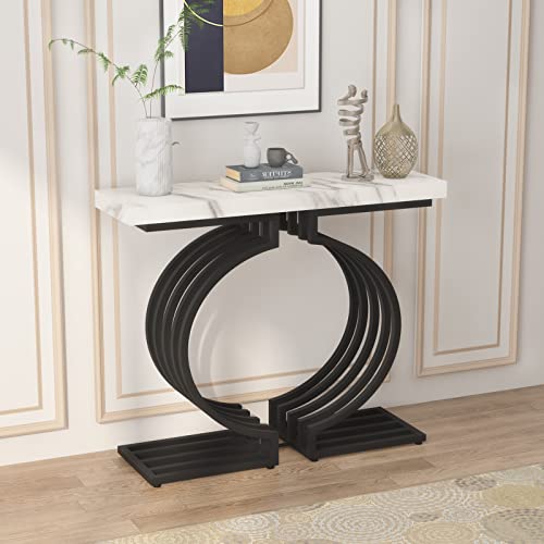 PAKASEPT Console Table, 40 inch Modern Faux Marble Entryway Table with Gold Base, Suitable for Living Room Hallway, Black