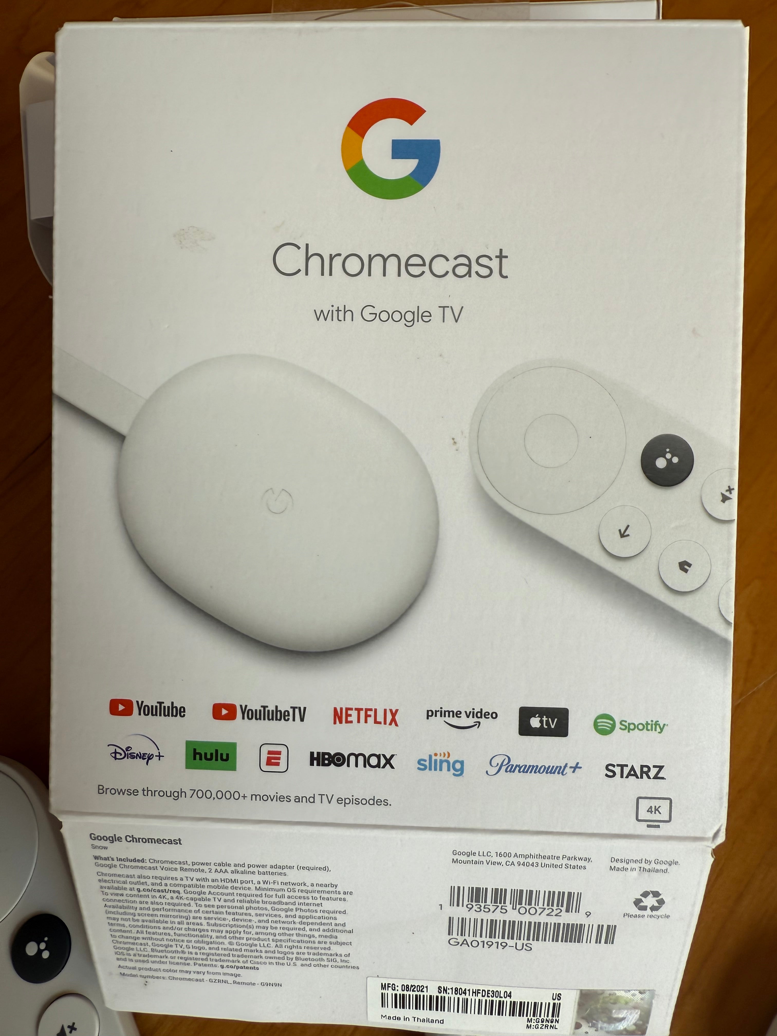 Google Chromecast with Google TV 4k, 2021 version
