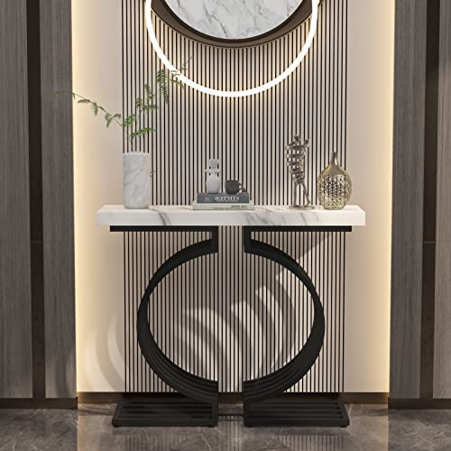 PAKASEPT Console Table, 40 inch Modern Faux Marble Entryway Table with Gold Base, Suitable for Living Room Hallway, Black