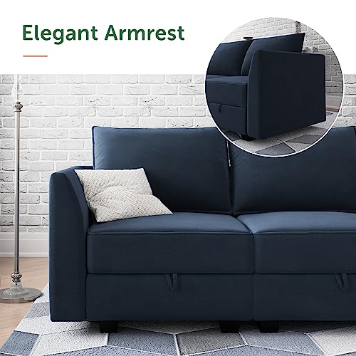 HONBAY Convertible Sectional Sofa Velvet U Shaped Couch with Reversible Chaise Modular Sectional Couch 6 Seater Sofa with Storage Seat, Dark Blue