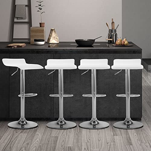 NOBPEINT Contemporary Chrome Air Lift Adjustable Swivel Barstool, Set of 4(White)