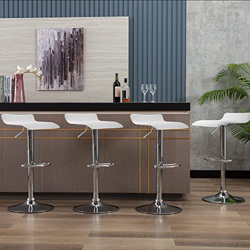 NOBPEINT Contemporary Chrome Air Lift Adjustable Swivel Barstool, Set of 4(White)