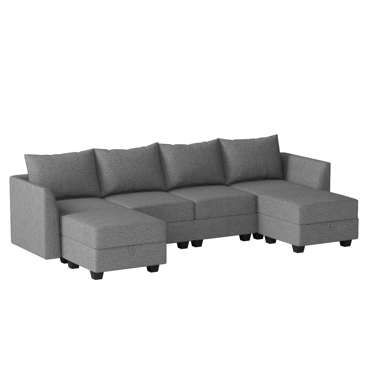 HONBAY Modular Sectional Sofa with Storage U Shaped Modular Sofa 6-Seater Sectional Couch for Living Room, Grey