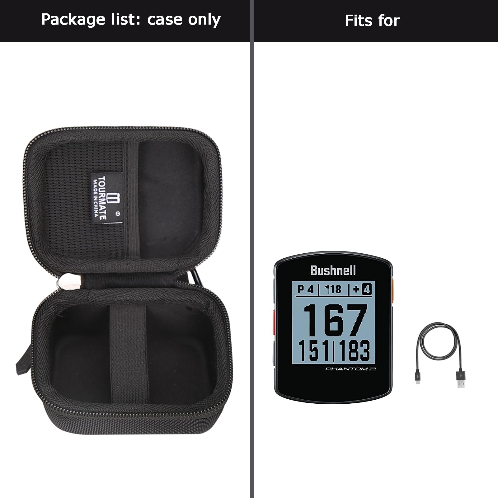 Tourmate Golf GPS Storage Case Compatible for Bushnell Phantom 2 GPS Rangefinder with BITE Magnetic Mount and GreenView with Wearable4U Ultimate 3 Golf Tools Bundle (Black, Case Only)