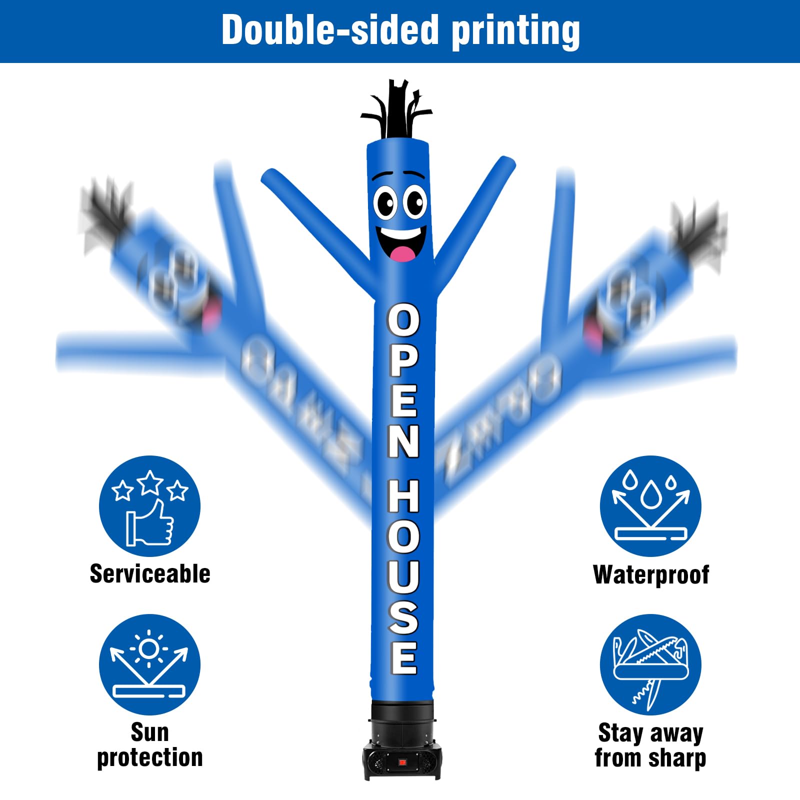 GOODENY 10FT Tall Inflatable Tube Man Open House Wacky Wavy Dancing Guy with 3/4 HP Weather-Resistant Blower (12''Diameter) for Outdoor Decoration Advertising Business Promotion - Blue