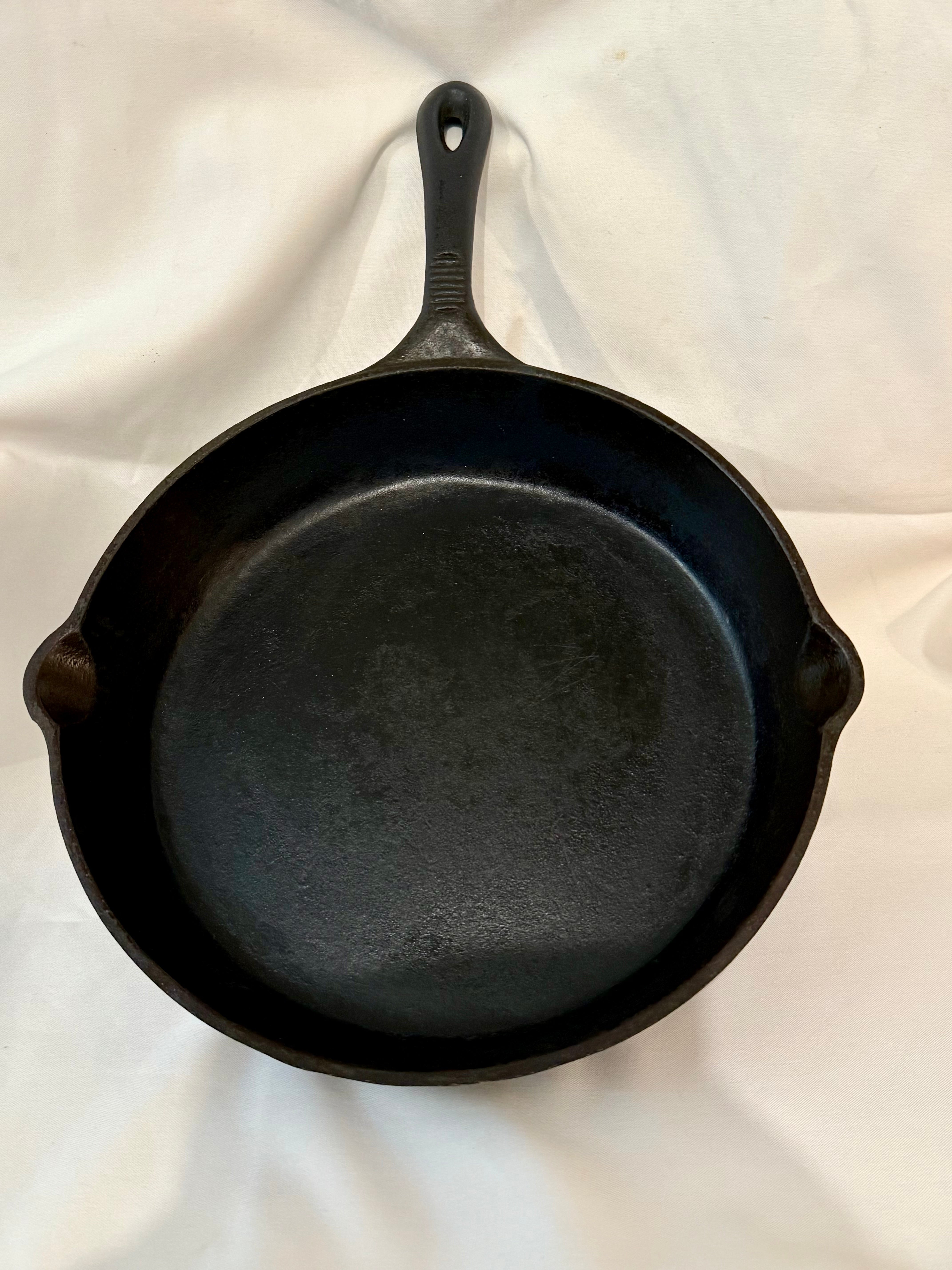 12” cast iron skillet, well used and seasoned