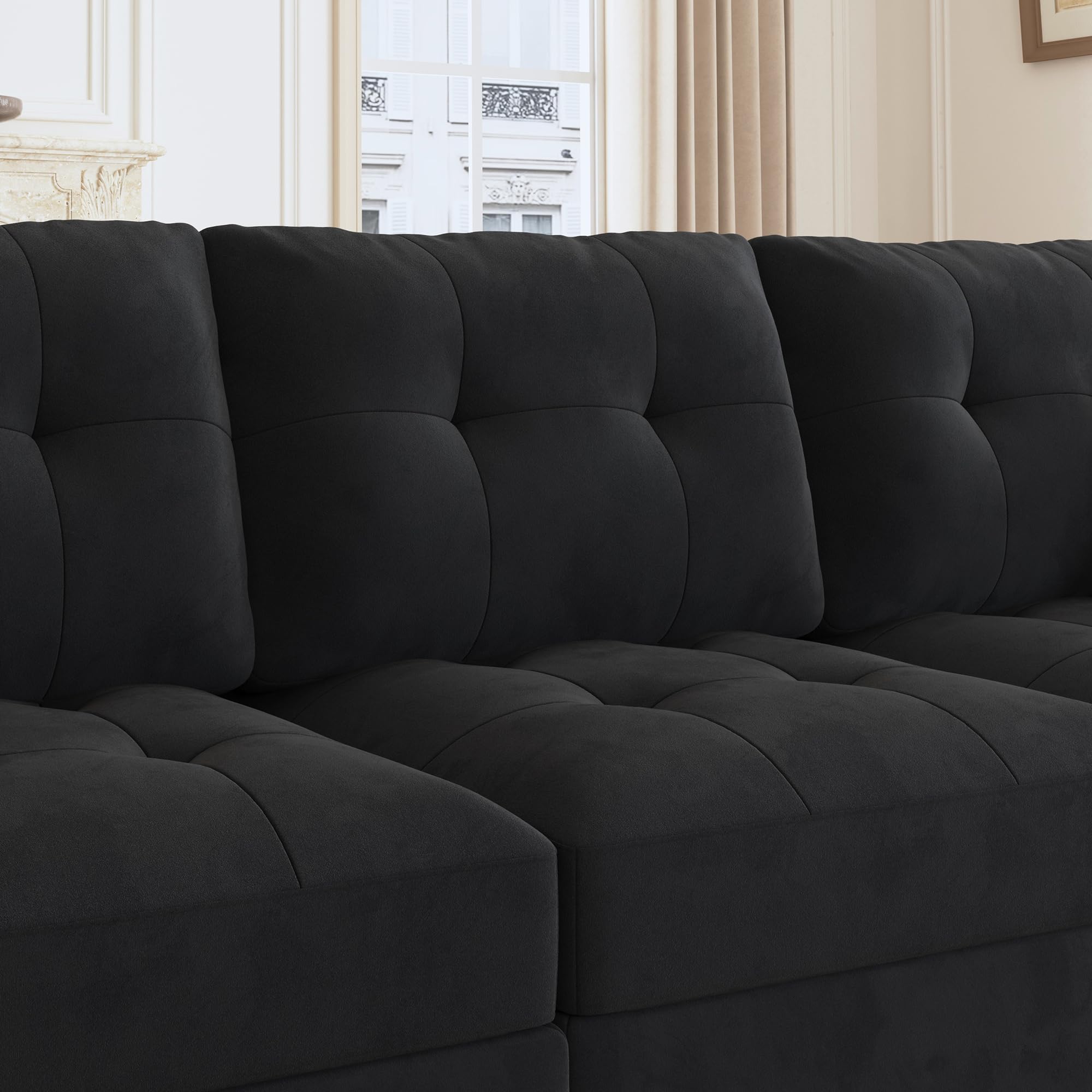 HONBAY Modular Sectional Sofa Oversized U Shaped Couch with Storage Seat Velvet 7 Seater Modular Sofa with Reversible Chaises, Black