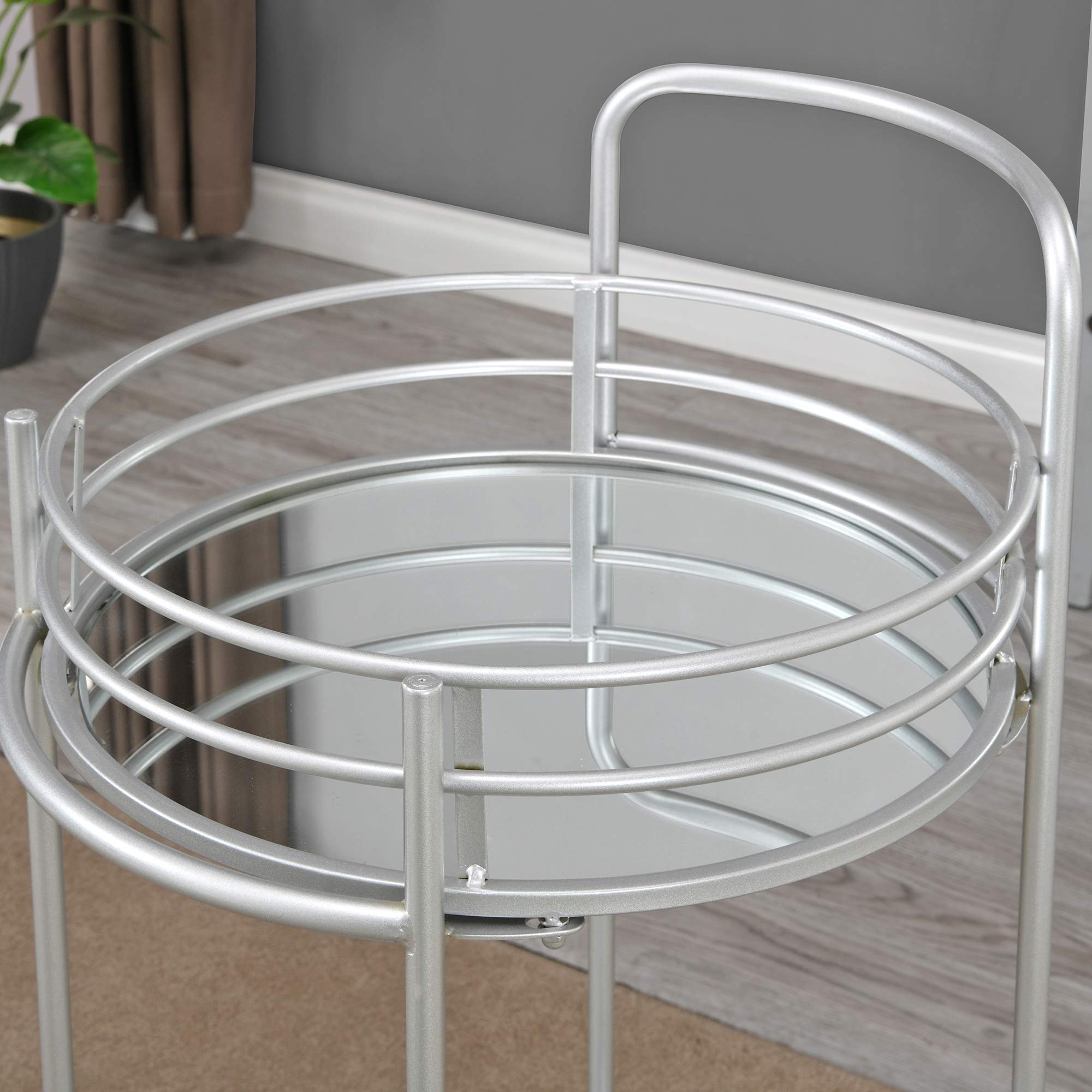 FirsTime & Co. Silver Joliet Round Bar Cart, American Designed, Silver, 16 x 16 x 33.5 inches, 16 inches, Silver & Mirror (70274)