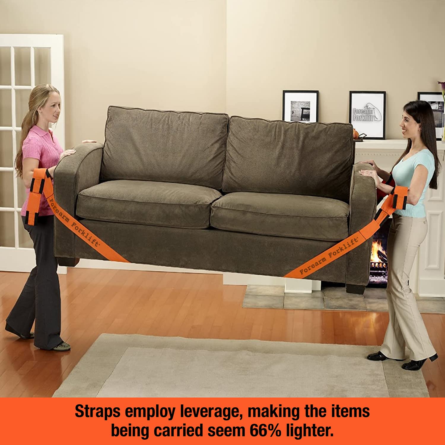 Forearm Forklift 2-Person Lifting and Moving Straps; Lift, Move and Carry Furniture, Appliances, Mattresses or Any Item up to 800 lbs. Safely and Easily Like a Pro, Orange