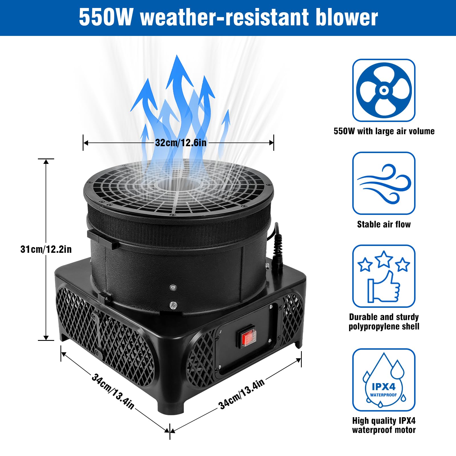 GOODENY 10FT Tall Inflatable Tube Man Open House Wacky Wavy Dancing Guy with 3/4 HP Weather-Resistant Blower (12''Diameter) for Outdoor Decoration Advertising Business Promotion - Blue