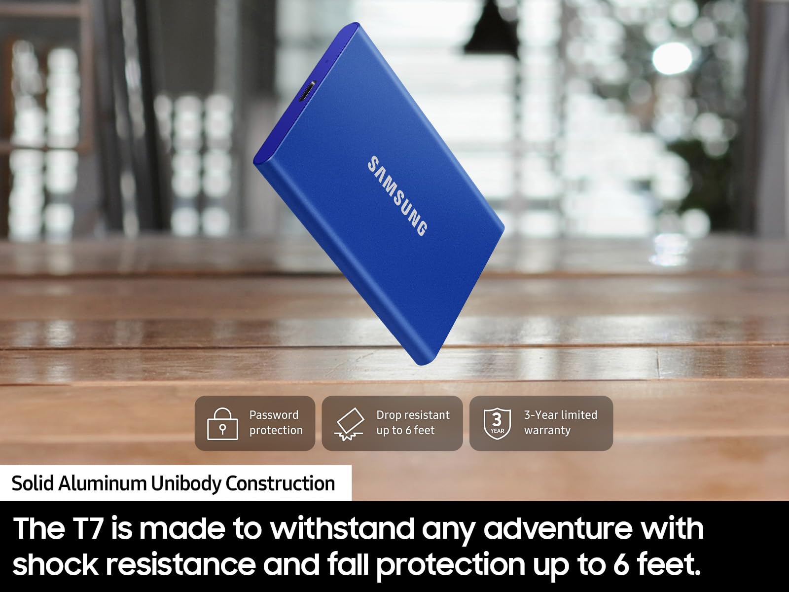 SAMSUNG T7 Portable SSD, 2TB External Solid State Drive, Speeds Up to 1,050MB/s, USB 3.2 Gen 2, Reliable Storage for Gaming, Students, Professionals, MU-PC2T0H/AM, Blue