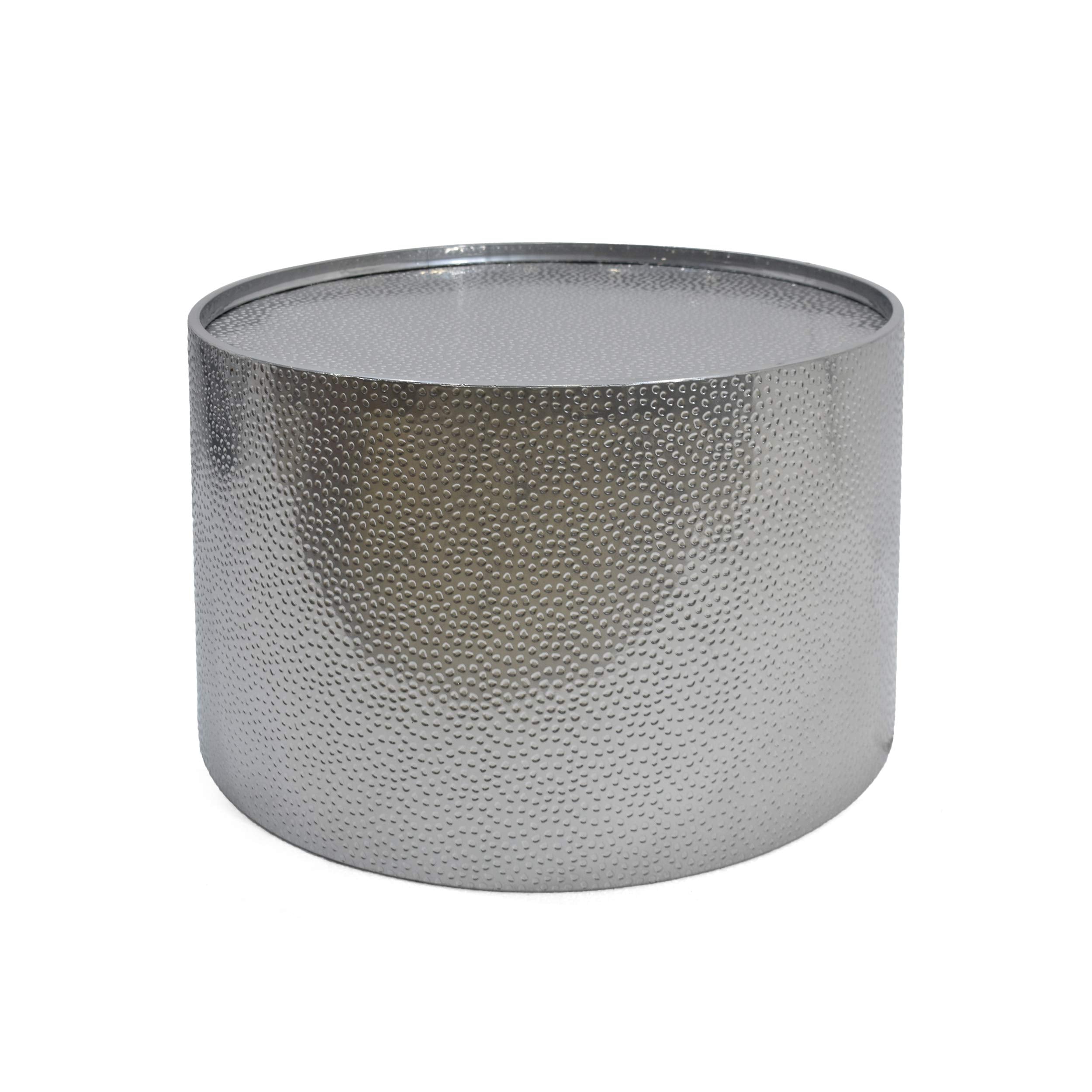 Christopher Knight Home Rache Modern Round Coffee Table with Hammered Iron, Silver, 26. 00” L x 26. 00” W x 17. 25” H