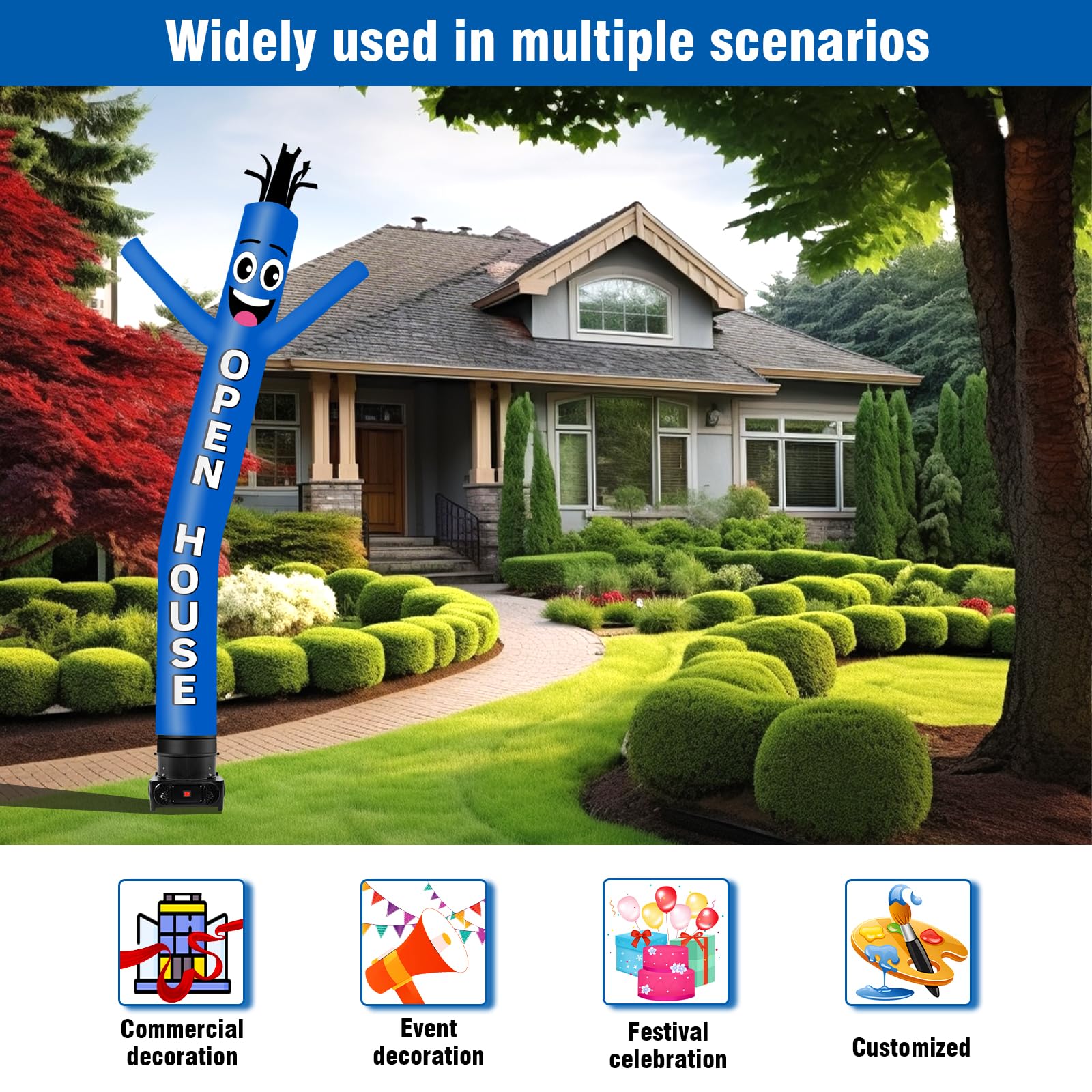 GOODENY 10FT Tall Inflatable Tube Man Open House Wacky Wavy Dancing Guy with 3/4 HP Weather-Resistant Blower (12''Diameter) for Outdoor Decoration Advertising Business Promotion - Blue