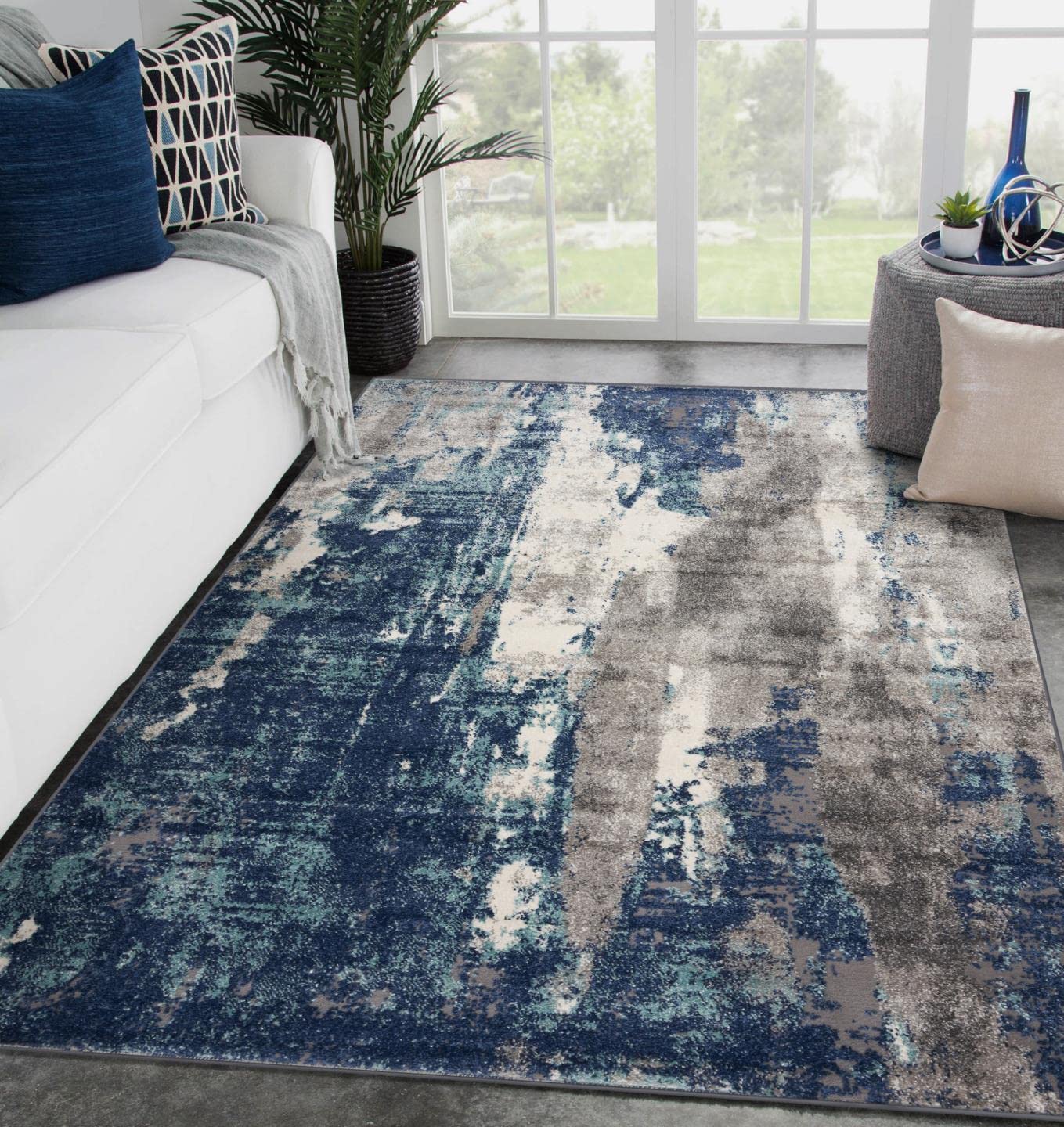 LUXE WEAVERS Euston Collection D.Blue-L.Blue 6x9 Modern Abstract Area Rug