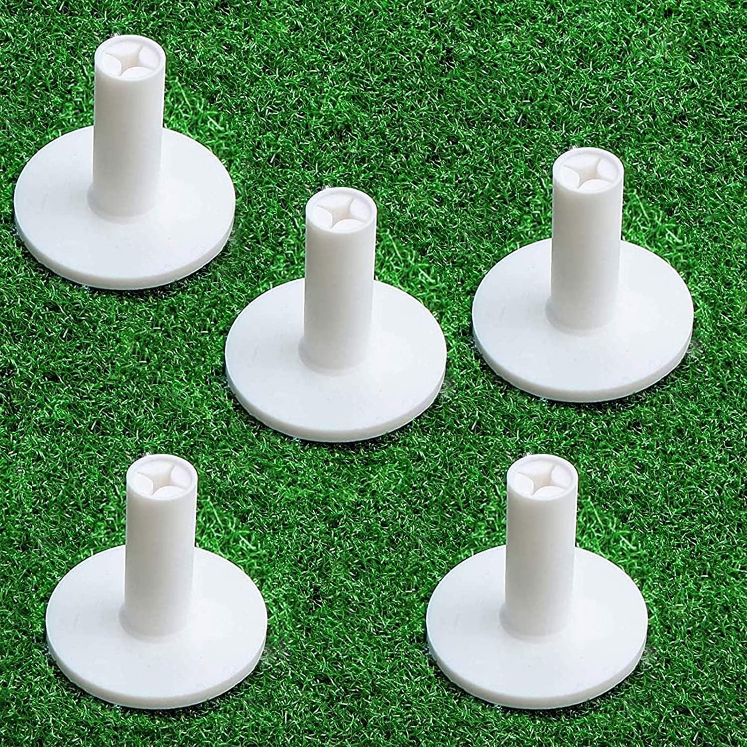 FINGER TEN Golf Rubber Tee Driving Range Value 5 Pack All 1.5'' for Indoor Outdoor Practice Mat, Tee Adaptor White Tee Holder Set for Hitting Mats (Pure White 5 Pack All 1.5'')