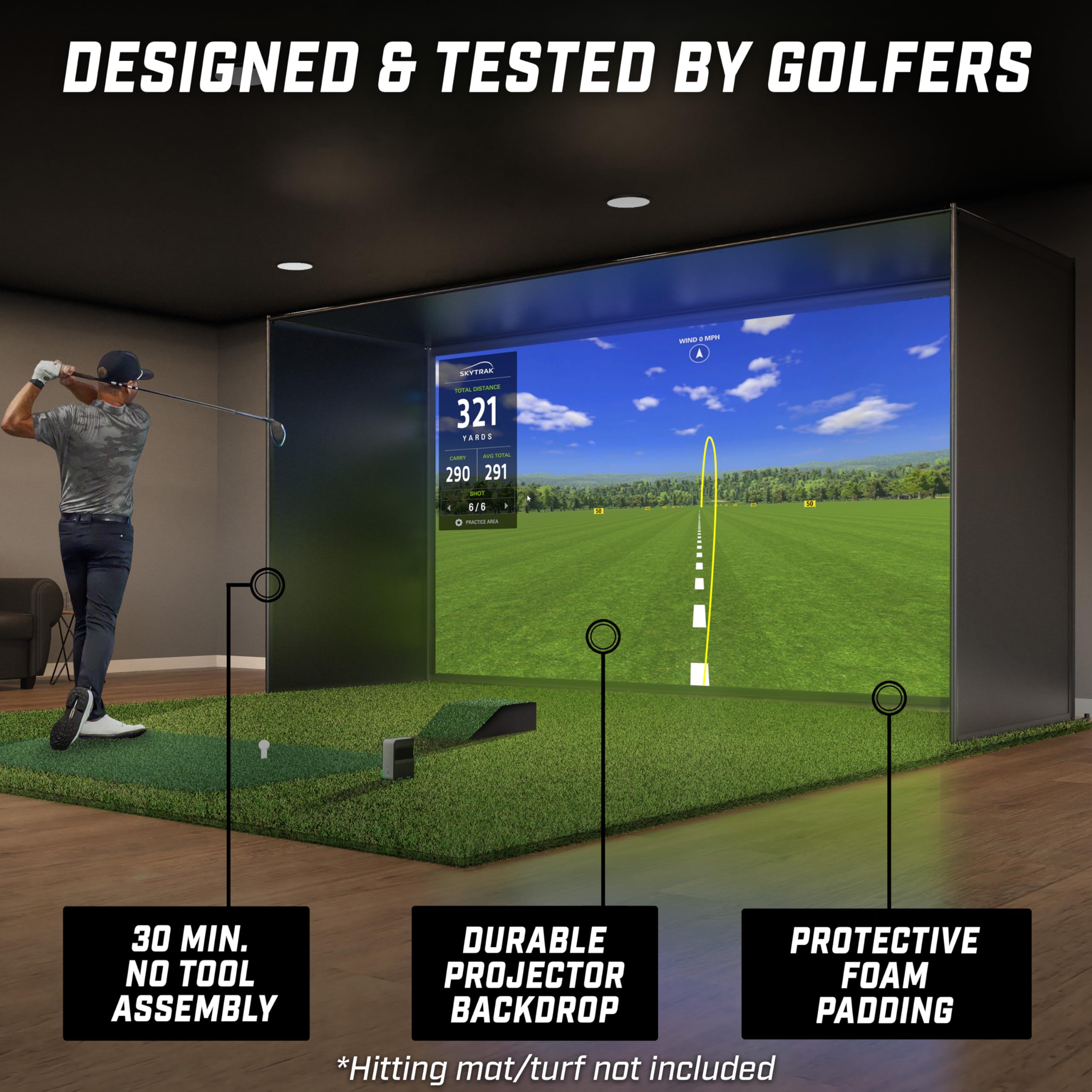 GoSports 14 x 8 ft Golf Simulator Enclosure Net - Complete Set with Frame and HD Impact Screen Kit