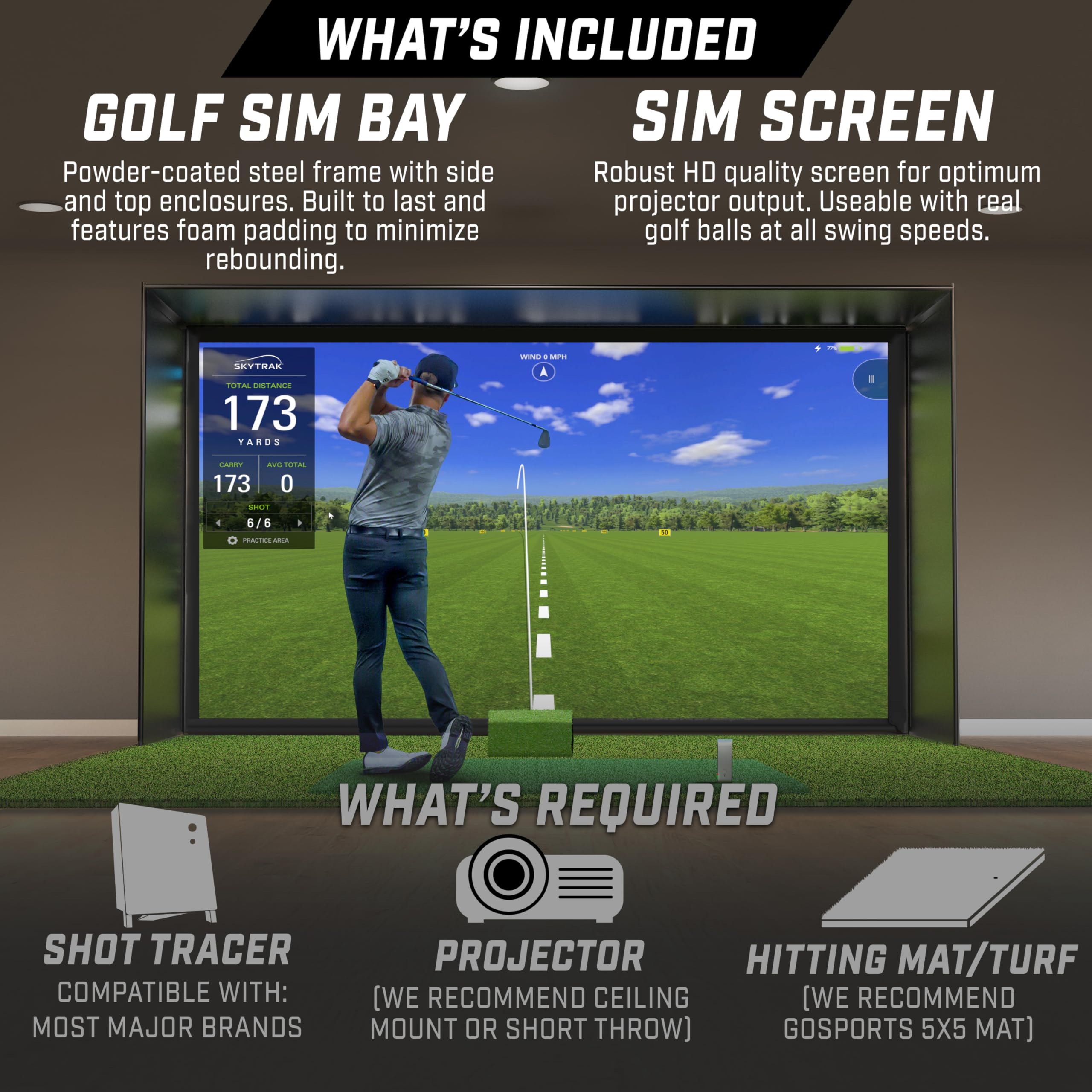 GoSports 14 x 8 ft Golf Simulator Enclosure Net - Complete Set with Frame and HD Impact Screen Kit