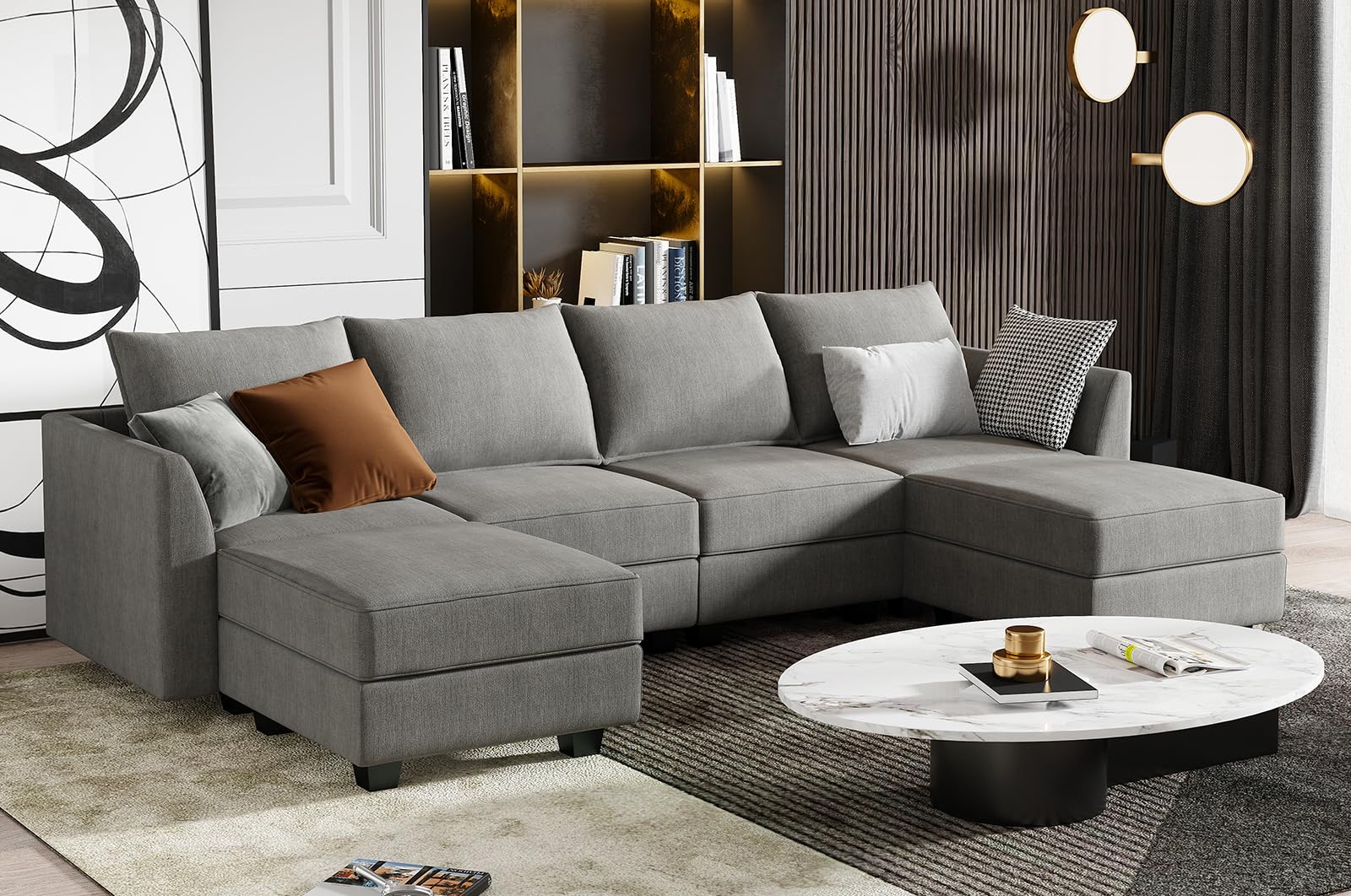 HONBAY Modular Sectional Sofa with Storage U Shaped Modular Sofa 6-Seater Sectional Couch for Living Room, Grey