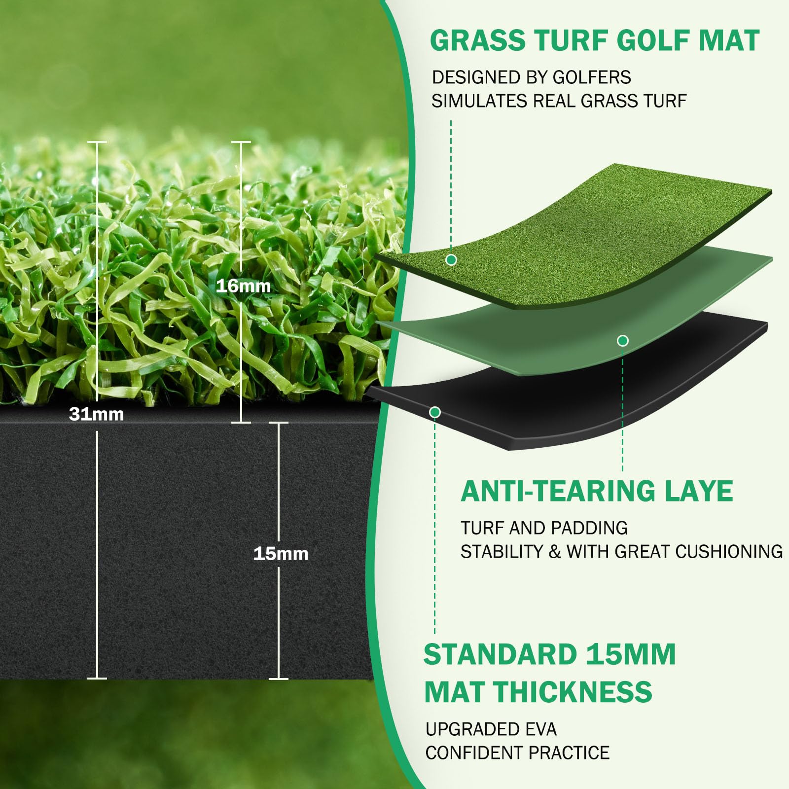 Golf Mat, ADDplus 5x4ft 31MM Thickened Golf Practice Mats, Home Training Mats Improve Golf-Lover Batting and Swing Skill, Golf Hitting Mat for Backyard, Garage Indoor Outdoor Training