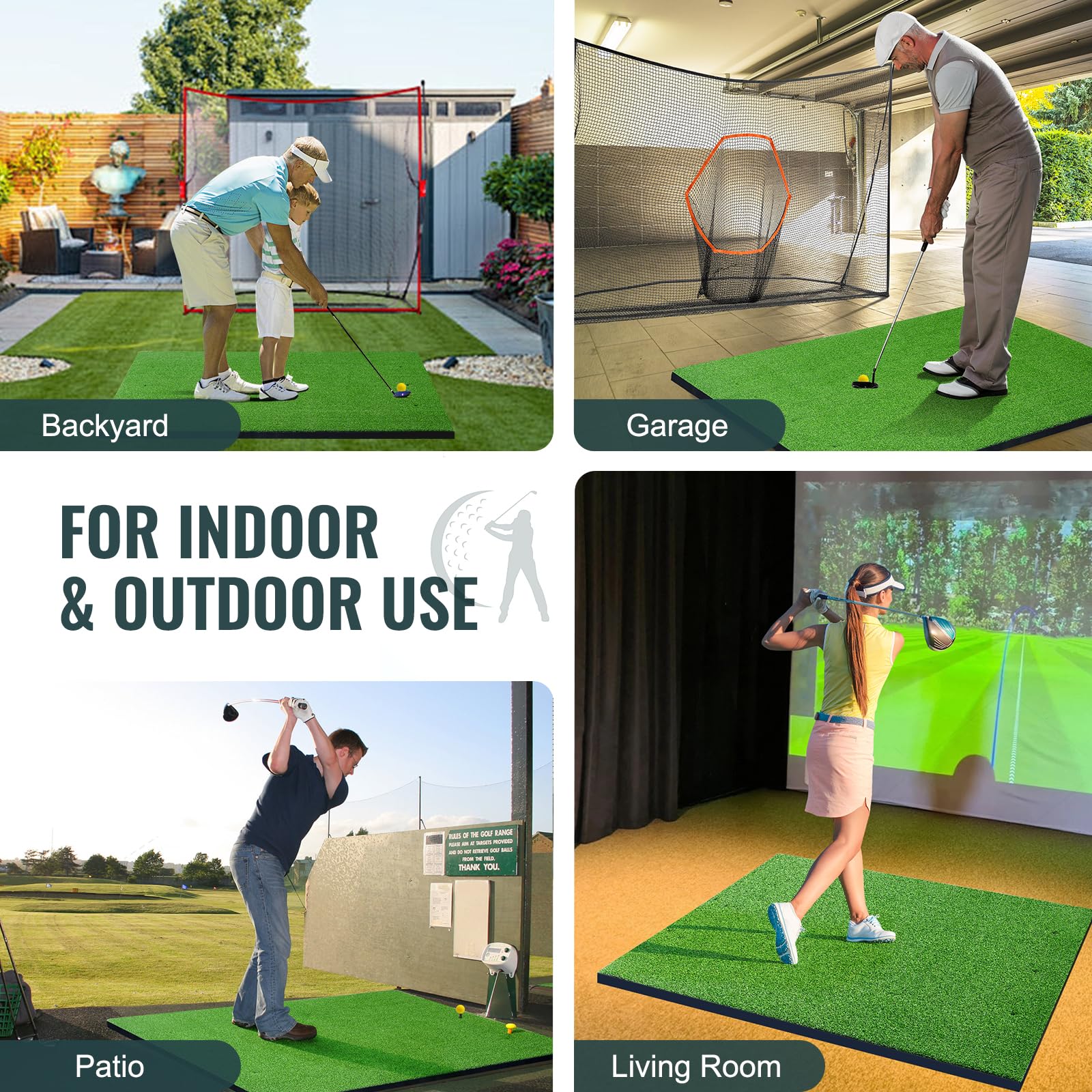 VEVOR Artificial Turf Golf Hitting Mat, 5x5ft - Includes 3 Rubber Tees, Indoor/Outdoor Practice Mat
