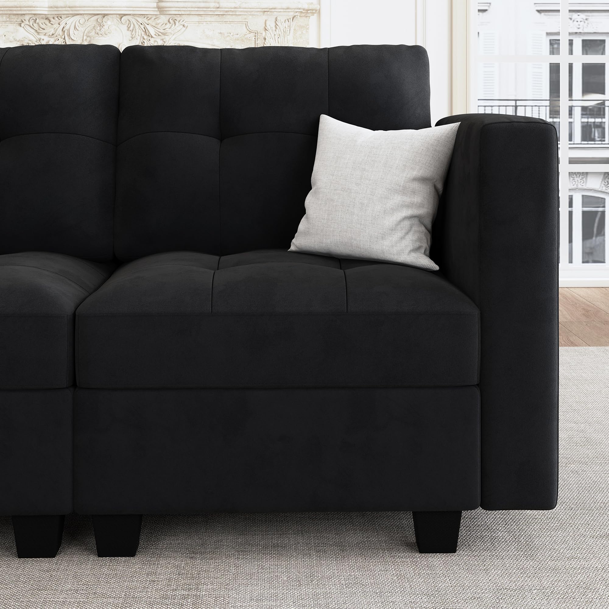 HONBAY Modular Sectional Sofa Oversized U Shaped Couch with Storage Seat Velvet 7 Seater Modular Sofa with Reversible Chaises, Black