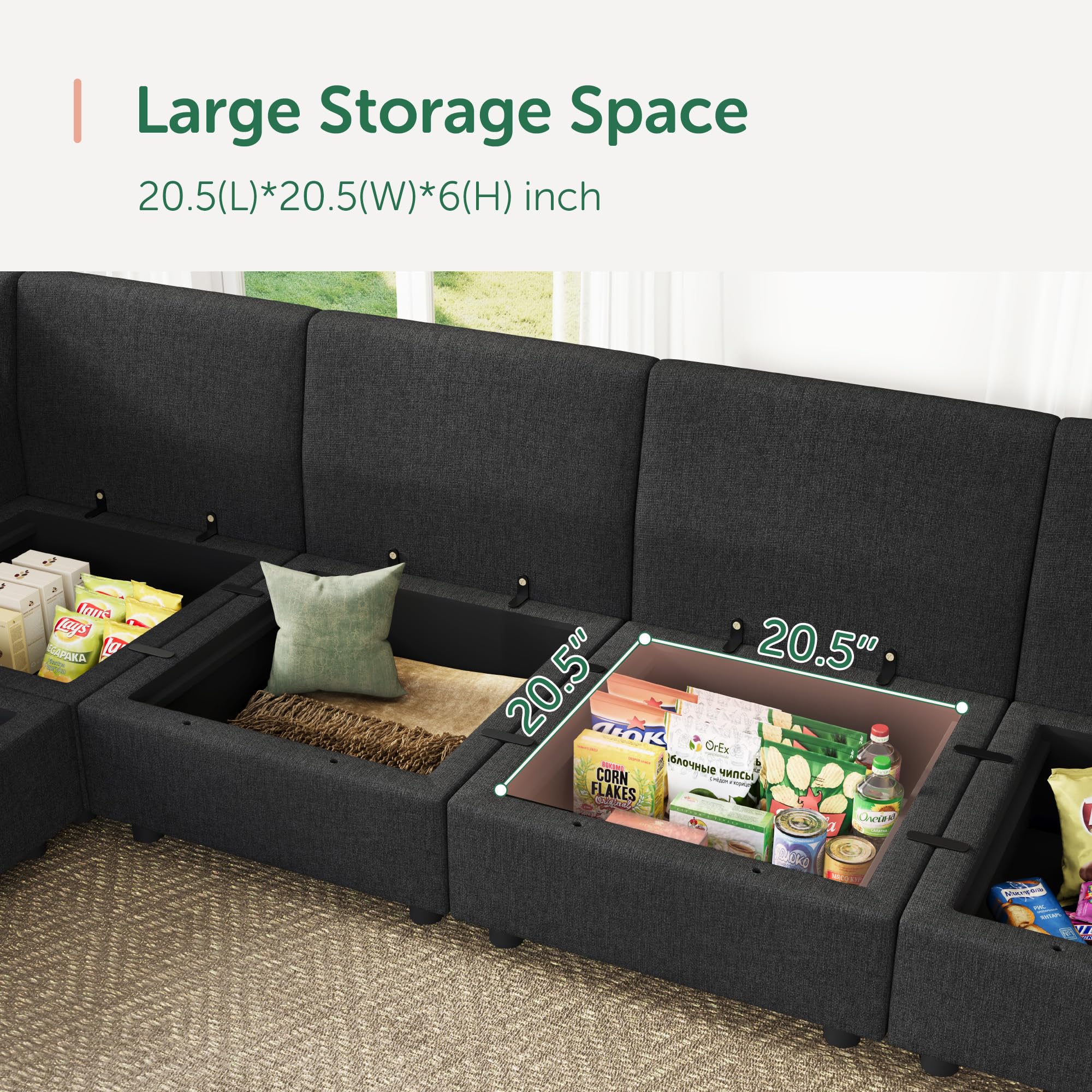 HONBAY Modular Sectional Couch L Shaped Sectional Sofa with Storage, Convertible Couches for Living Room - Linen Grey