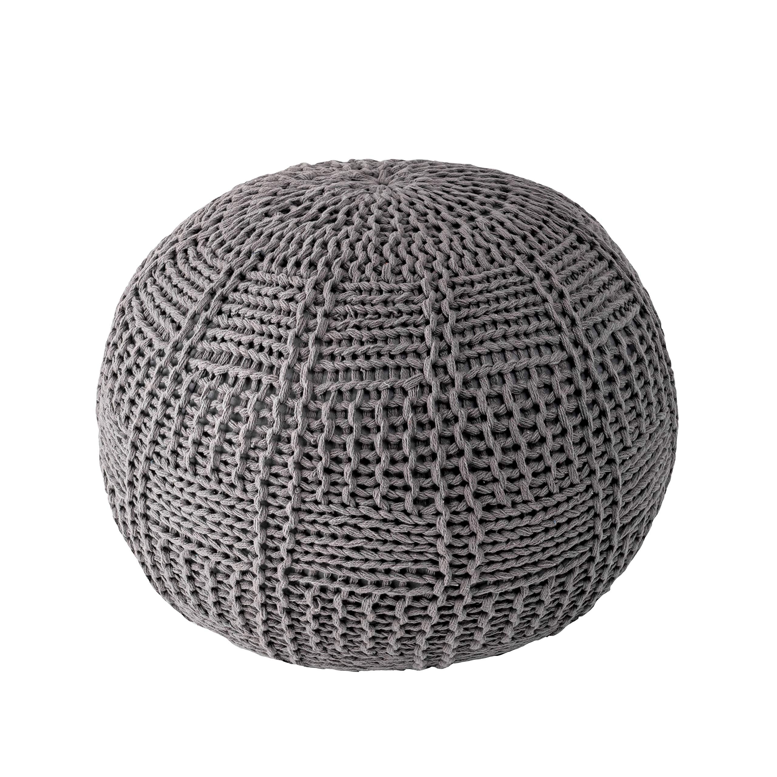 nuLOOM Berlin Casual Knitted Filled Ottoman Pouf 14" x 20" x 20" Grey