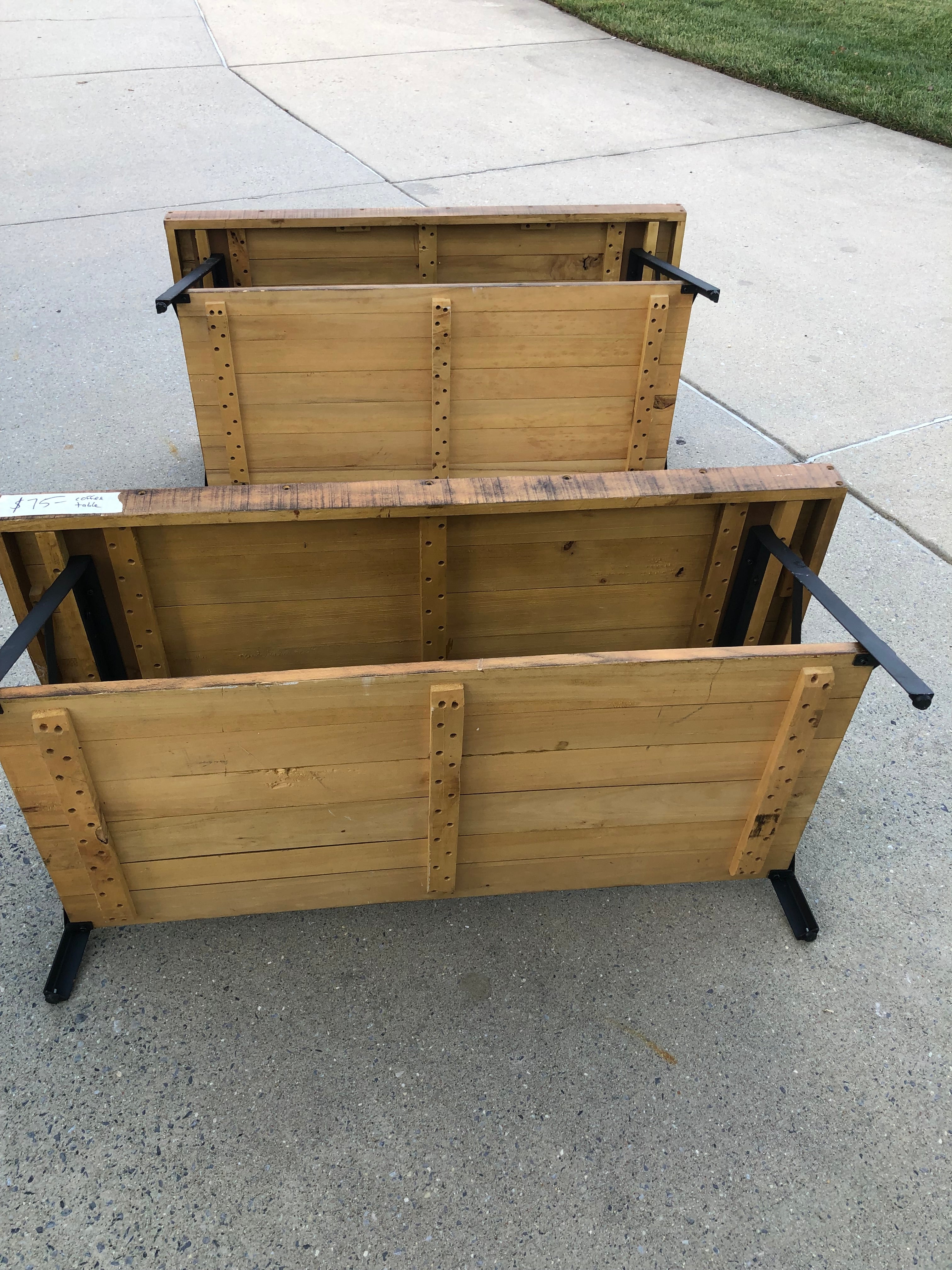 1 coffee table, wood and iron