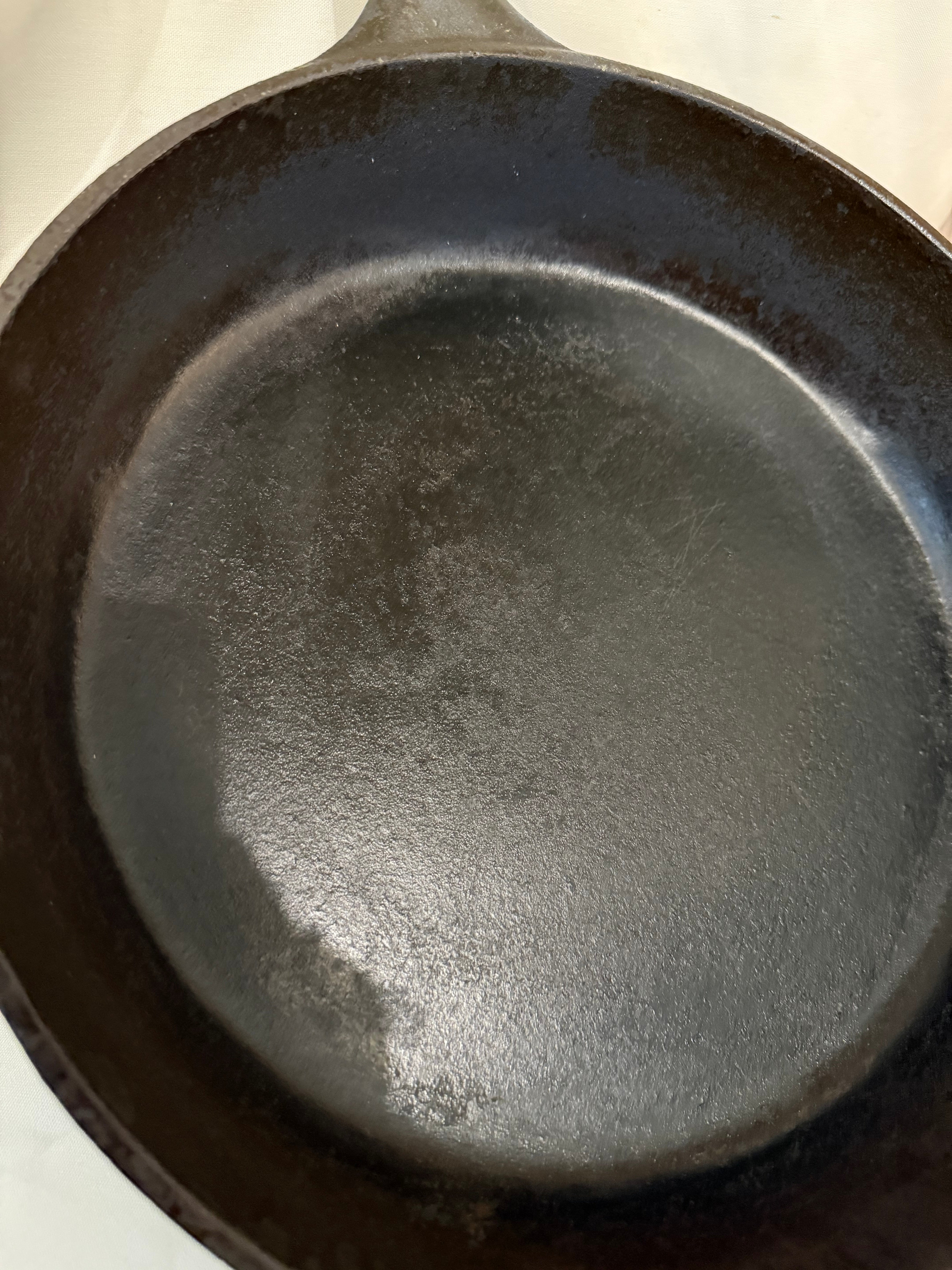 12” cast iron skillet, well used and seasoned