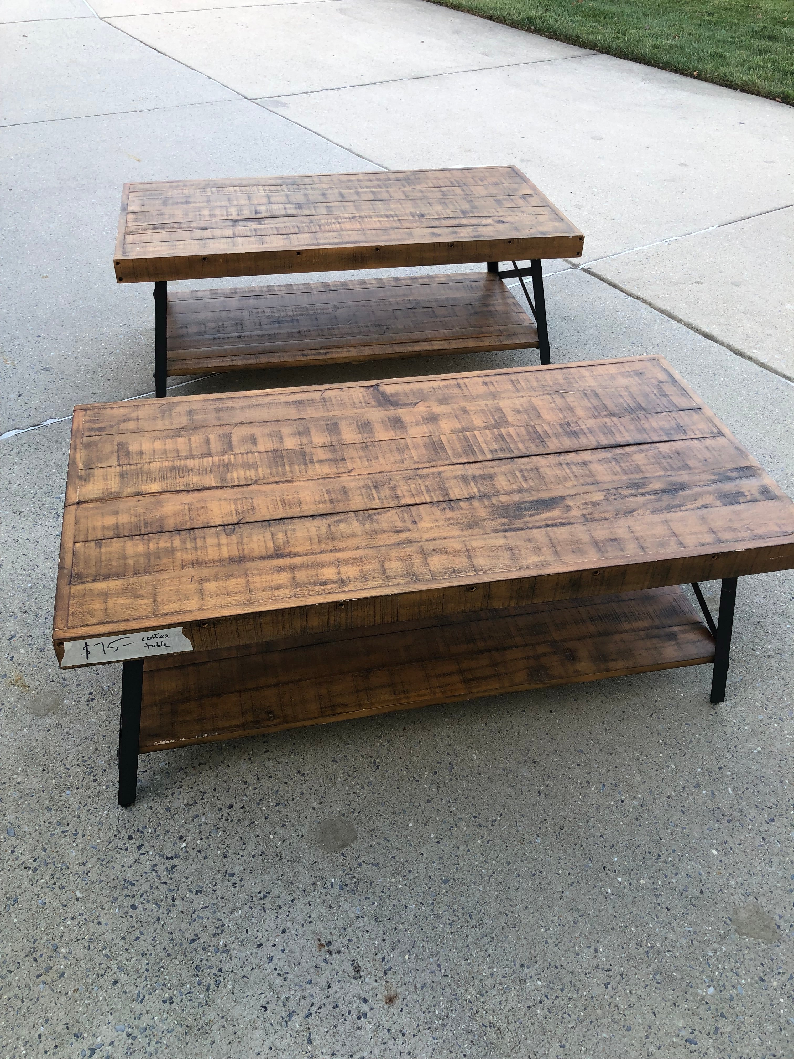 1 coffee table, wood and iron