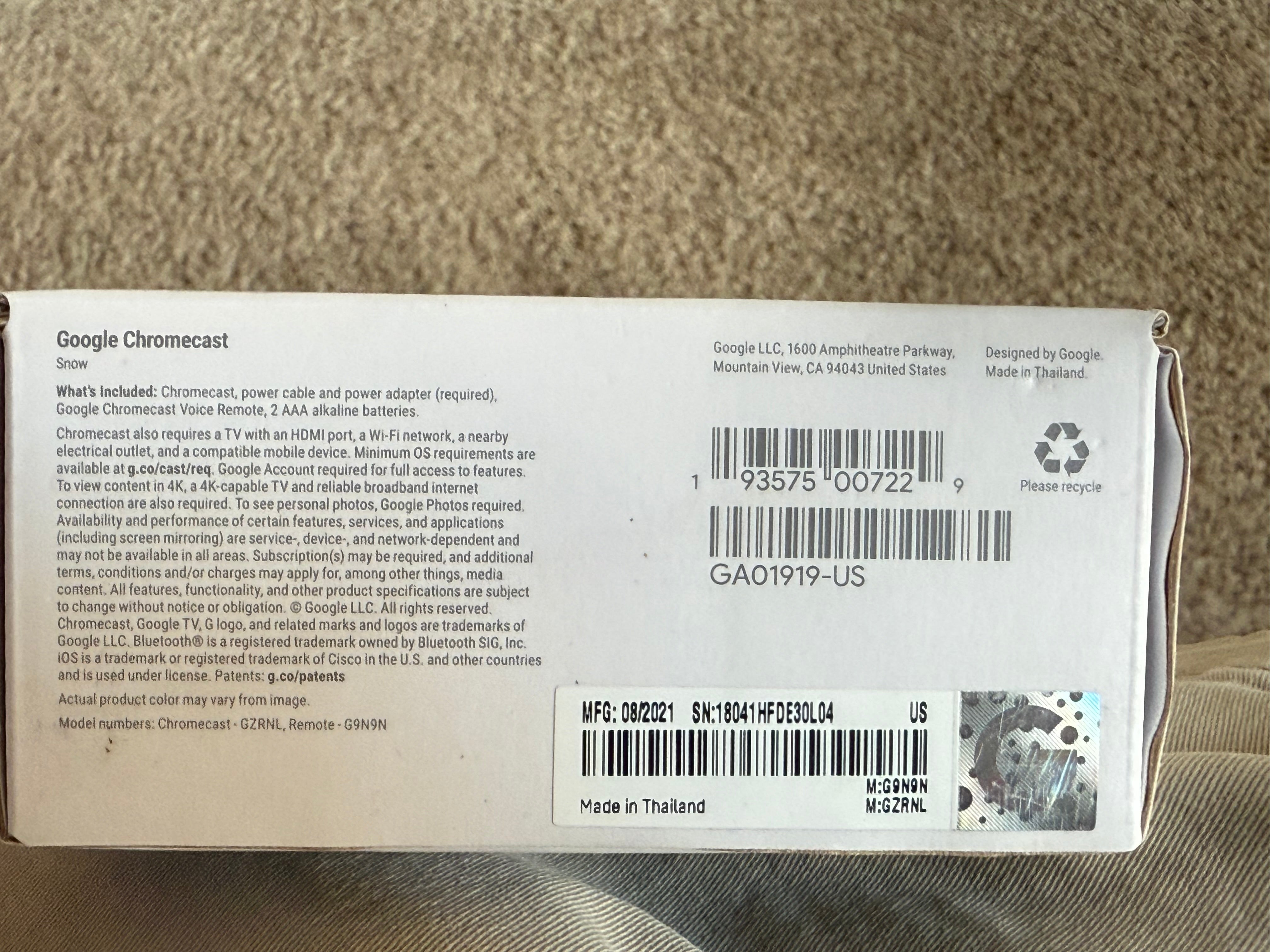 Google Chromecast with Google TV 4k, 2021 version