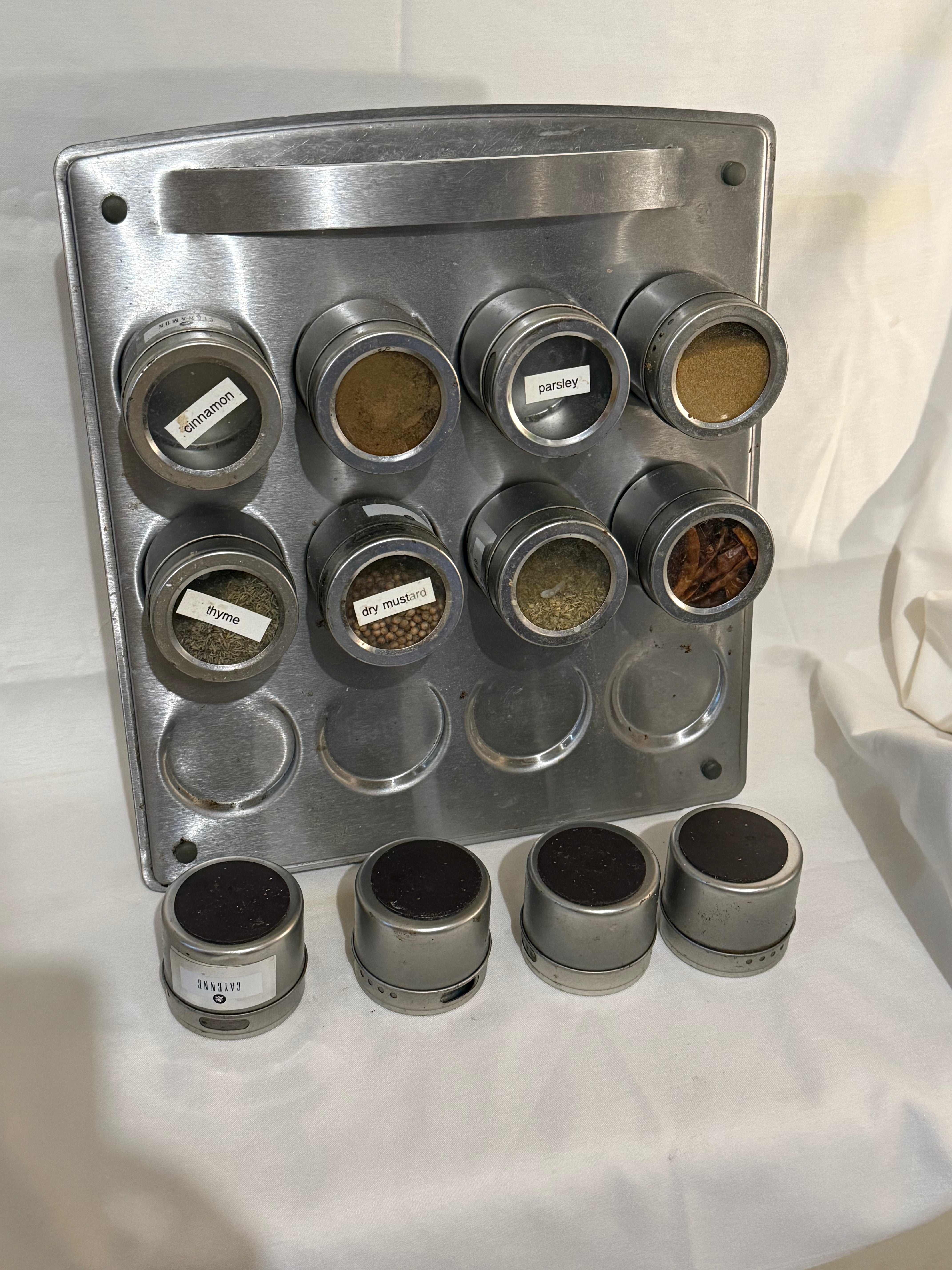 Magnetic Spice tins with holder display and some spices