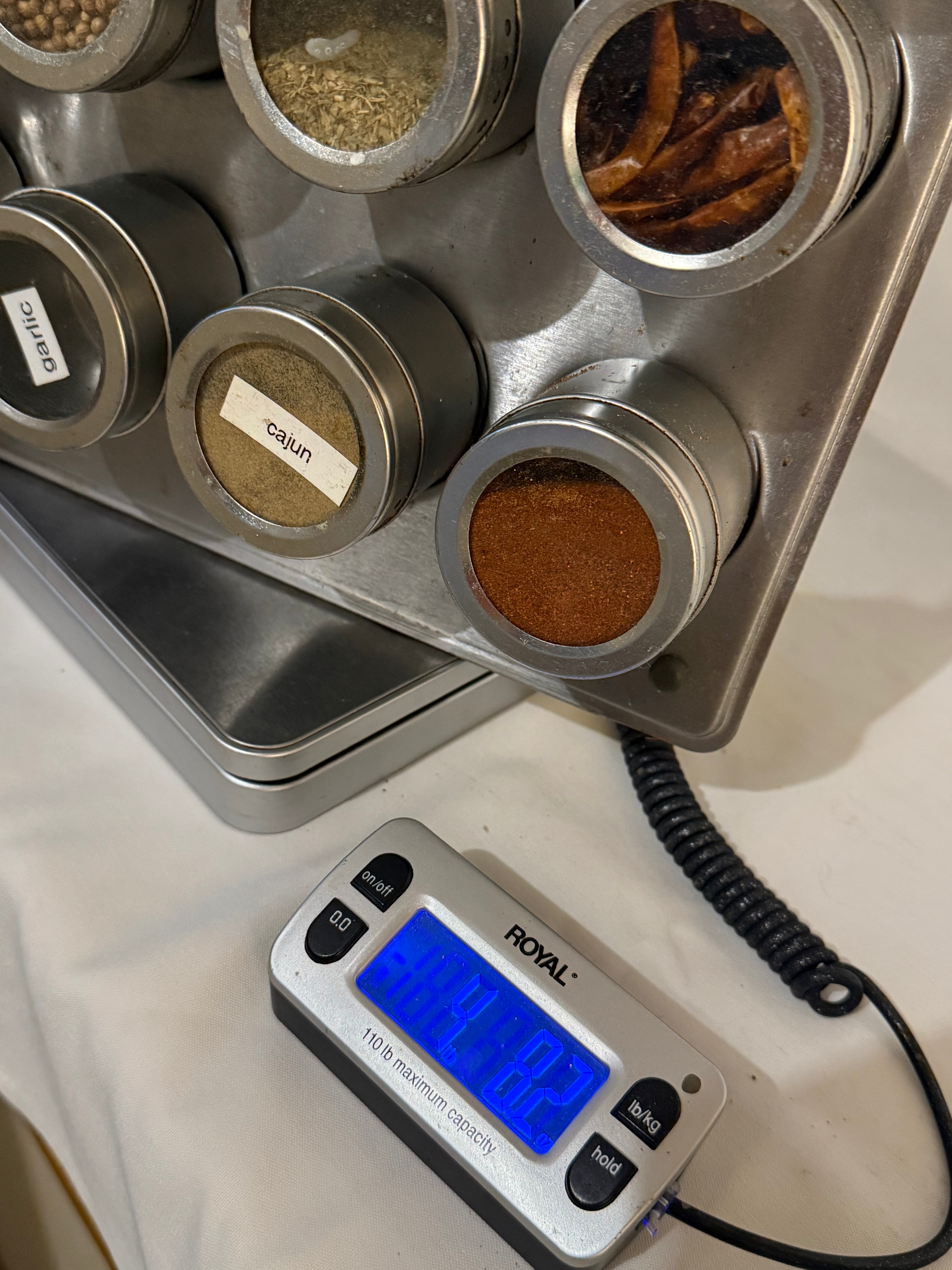 Magnetic Spice tins with holder display and some spices
