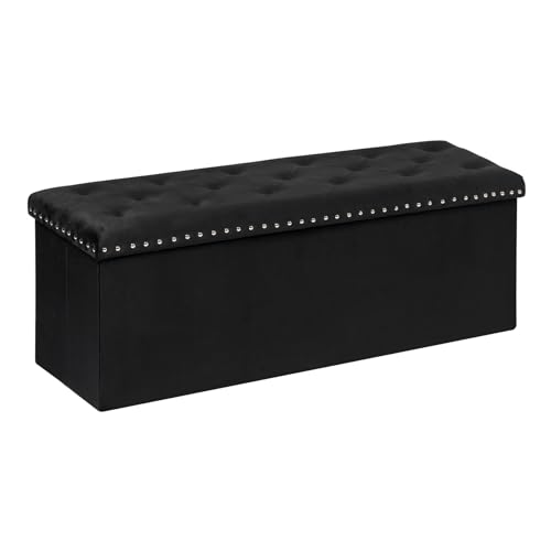 PINPLUS Black Storage Ottoman Bench with Benches Foot Rest Stool, Large Long Folding Velvet Toy Shoes Chest for Bedroom, Living Room, 43.3"x15.7"x15.7"