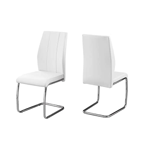 Monarch Specialties 2 Piece DINING CHAIR-2PCS/ 39" H/WHITE LEATHER-LOOK/CHROME, 17.25" L x 20.25" D x 38.75" H