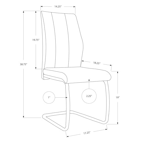 Monarch Specialties 2 Piece DINING CHAIR-2PCS/ 39" H/WHITE LEATHER-LOOK/CHROME, 17.25" L x 20.25" D x 38.75" H