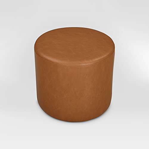 Lifestyle Solutions 19” Wentworth Ottoman Round Faux Leather Bench, Stationary Ottomans, Backless Chair, Footrest for Living Room, Footstool Office, Bedroom, Padded Seat, Caramel Brown