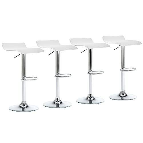 NOBPEINT Contemporary Chrome Air Lift Adjustable Swivel Barstool, Set of 4(White)