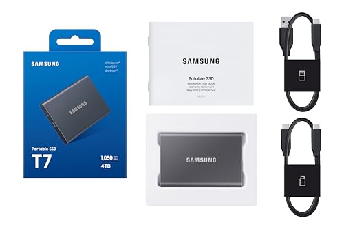 SAMSUNG T7 Portable SSD, 4TB External Solid State Drive, Speeds Up to 1,050MB/s, USB 3.2 Gen 2, Reliable Storage for Gaming, Students, Professionals, MU-PC4T0T/AM, Gray