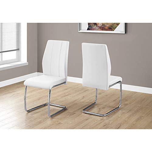 Monarch Specialties 2 Piece DINING CHAIR-2PCS/ 39" H/WHITE LEATHER-LOOK/CHROME, 17.25" L x 20.25" D x 38.75" H