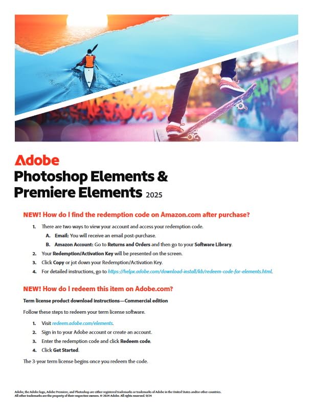 Adobe Photoshop Elements 2025 & Premiere Elements 2025 | PC/Mac Code | Box with Download Code | Photo & Video Editing | 3-year term license | Activation Required