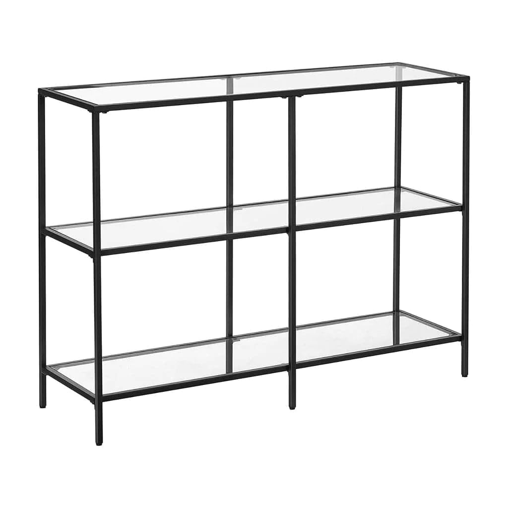 VASAGLE 39.4 Inch Console Table with 3 Shelves, Sofa Table, Entryway Table, Metal Frame, Tempered Glass Shelf, Modern Style, for Entryway Living Room Bedroom, Classic Black and Transparent ULGT027B01