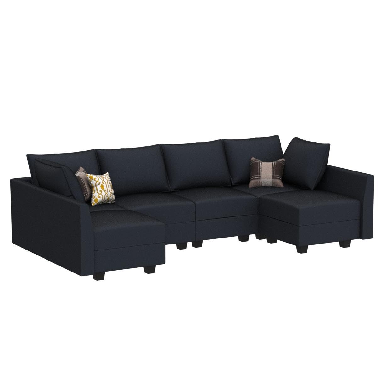 HONBAY Convertible Sectional Sofa Velvet U Shaped Couch with Reversible Chaise Modular Sectional Couch 6 Seater Sofa with Storage Seat, Dark Blue