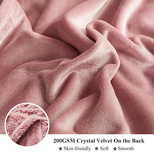 XeGe 3 Pieces Soft Faux Fur Throw Blanket Set, Fluffy Furry Blanket 50x60, Shaggy Plush Fuzzy Blanket with Set of 2 Throw Pillow Covers 20x20 for Bed Couch Sofa Living Room Office Dorm, Pink Ombre