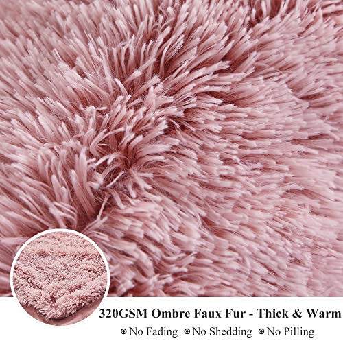 XeGe 3 Pieces Soft Faux Fur Throw Blanket Set, Fluffy Furry Blanket 50x60, Shaggy Plush Fuzzy Blanket with Set of 2 Throw Pillow Covers 20x20 for Bed Couch Sofa Living Room Office Dorm, Pink Ombre