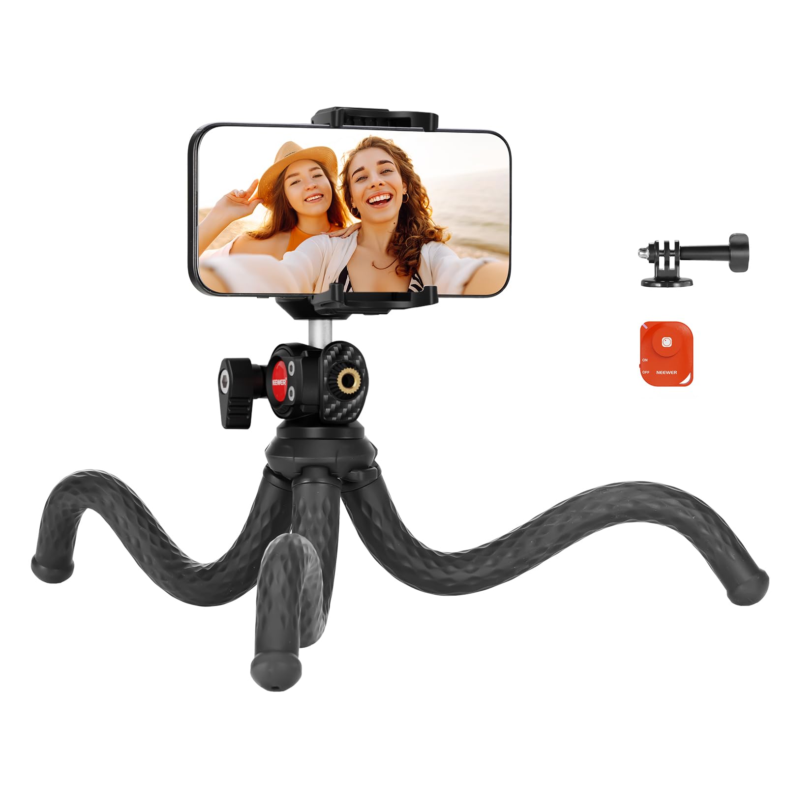 NEEWER Flexible Tripod with Remote, Mini Camera Phone Tripod Stand Vlog Selfie Stick with Phone Holder & Action Camera Adapter Compatible with GoPro Insta360 iPhone Samsung, Digital Camera, TP34