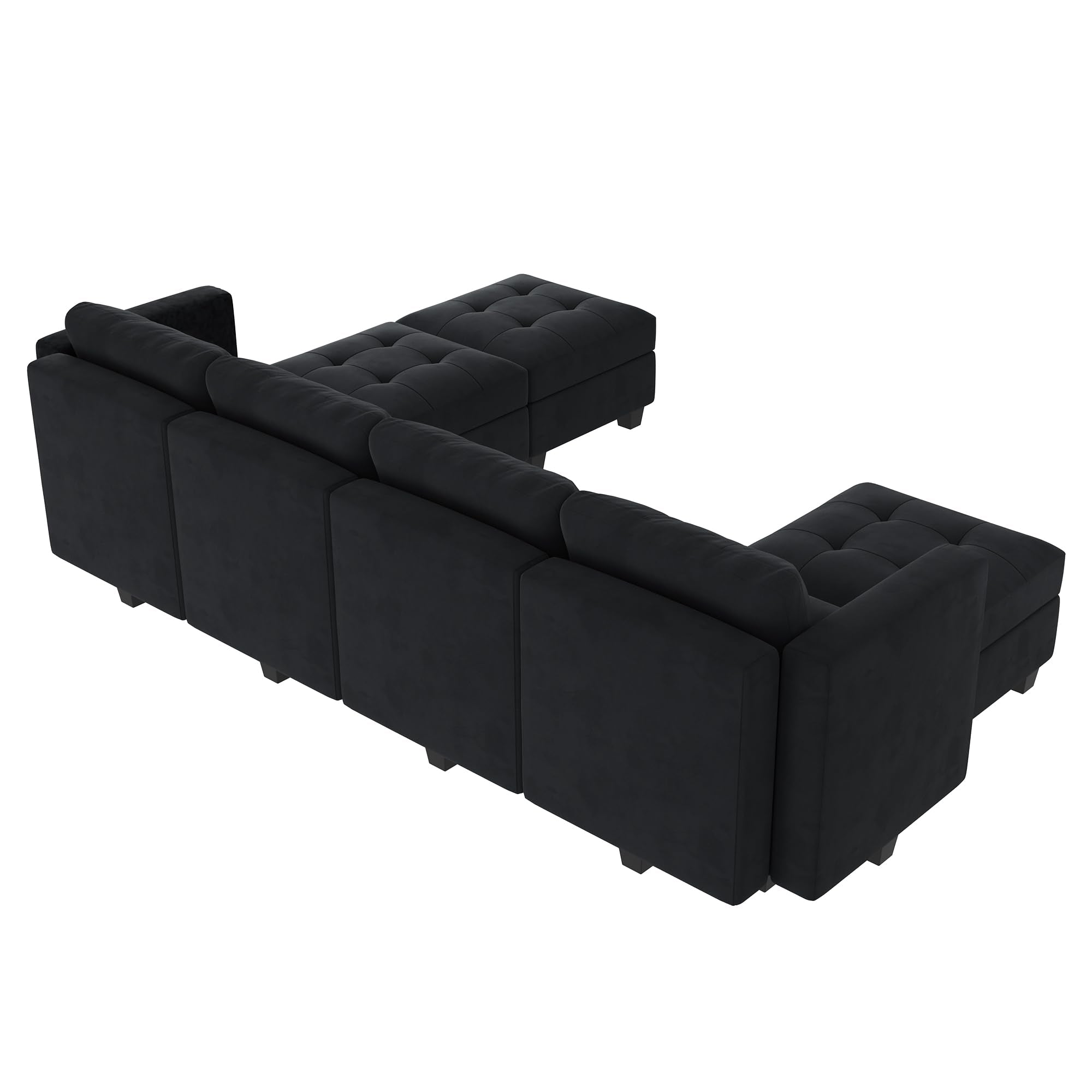 HONBAY Modular Sectional Sofa Oversized U Shaped Couch with Storage Seat Velvet 7 Seater Modular Sofa with Reversible Chaises, Black