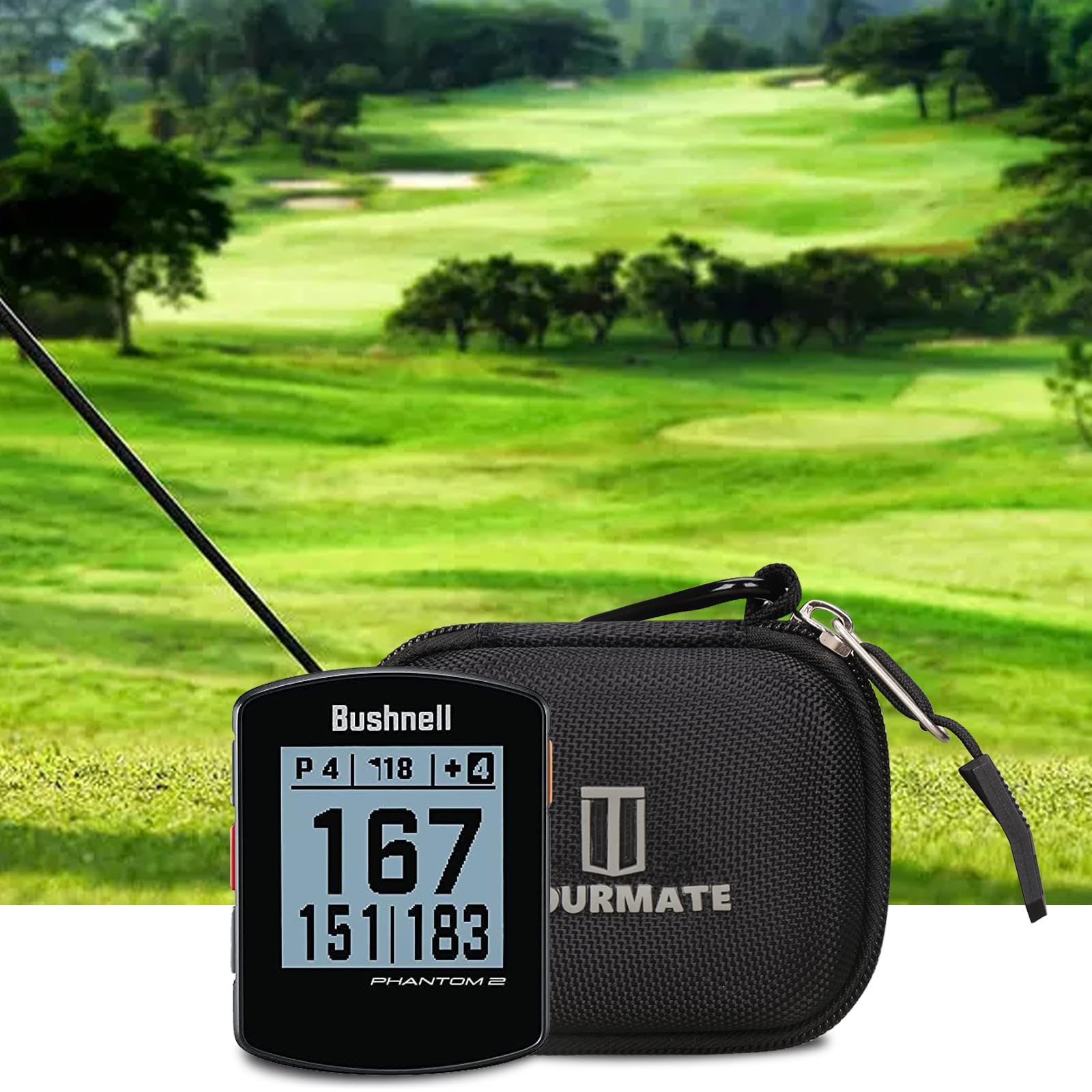 Tourmate Golf GPS Storage Case Compatible for Bushnell Phantom 2 GPS Rangefinder with BITE Magnetic Mount and GreenView with Wearable4U Ultimate 3 Golf Tools Bundle (Black, Case Only)