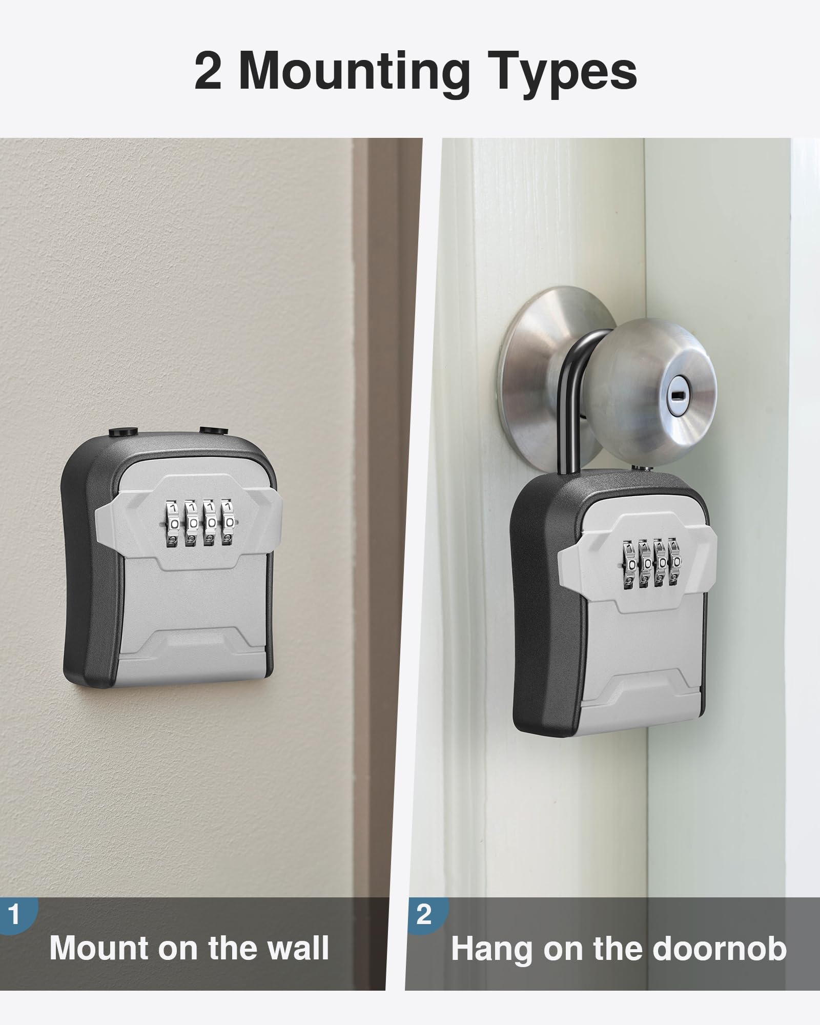 Puroma Lock Box, Key Lock Box Wall Mount & Portable Combination Lockbox with Resettable Code, Security Lockbox for Outside House Keys, Apartment Realtors Spare Keys Storage (4 Pack, Gray)